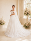 ChicSew Elegant Off The Shoulder Ruched Glitter Tulle A-Line Long Wedding Dress