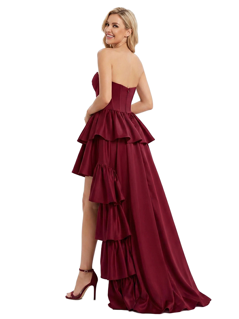 ChicSew Sweetheart Boning Soft Satin A-Line High-Low Bridesmaid Dresses