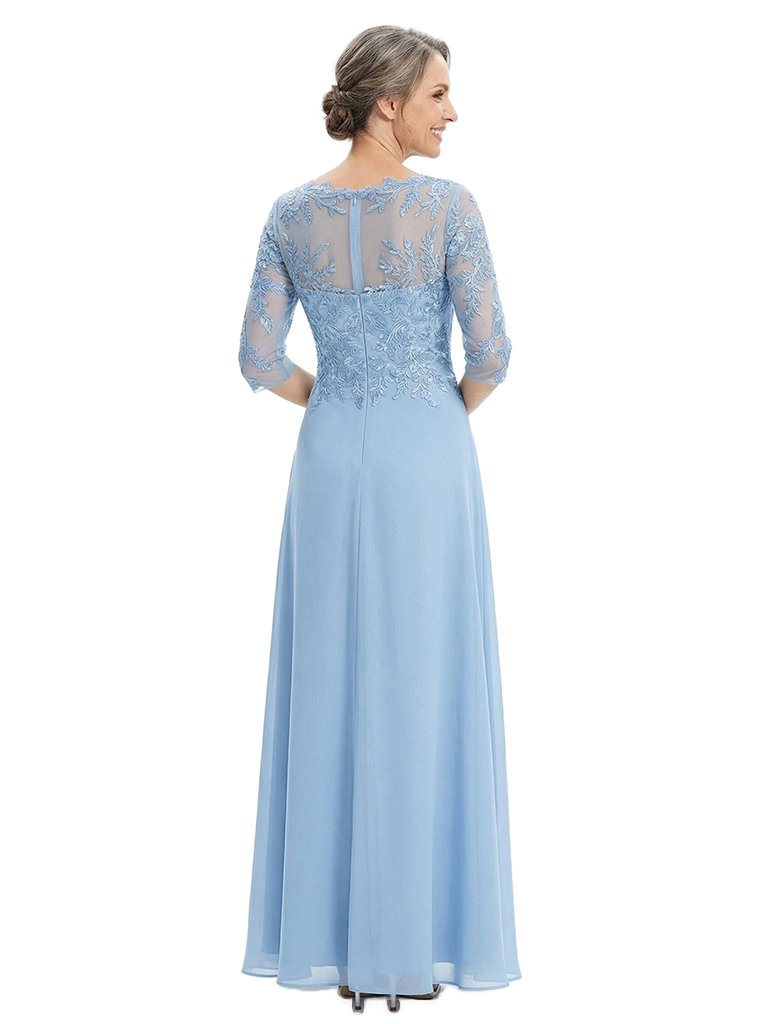 ChicSew Jewel 3/4 Sleeves A-Line Chiffon Floor-Length Lace Appliques Mother Of The Bride Dress