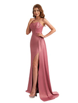 Elegant Silky Satin Sweetheart Boning Mermaid Side Slit Long Bridesmaid Dresses