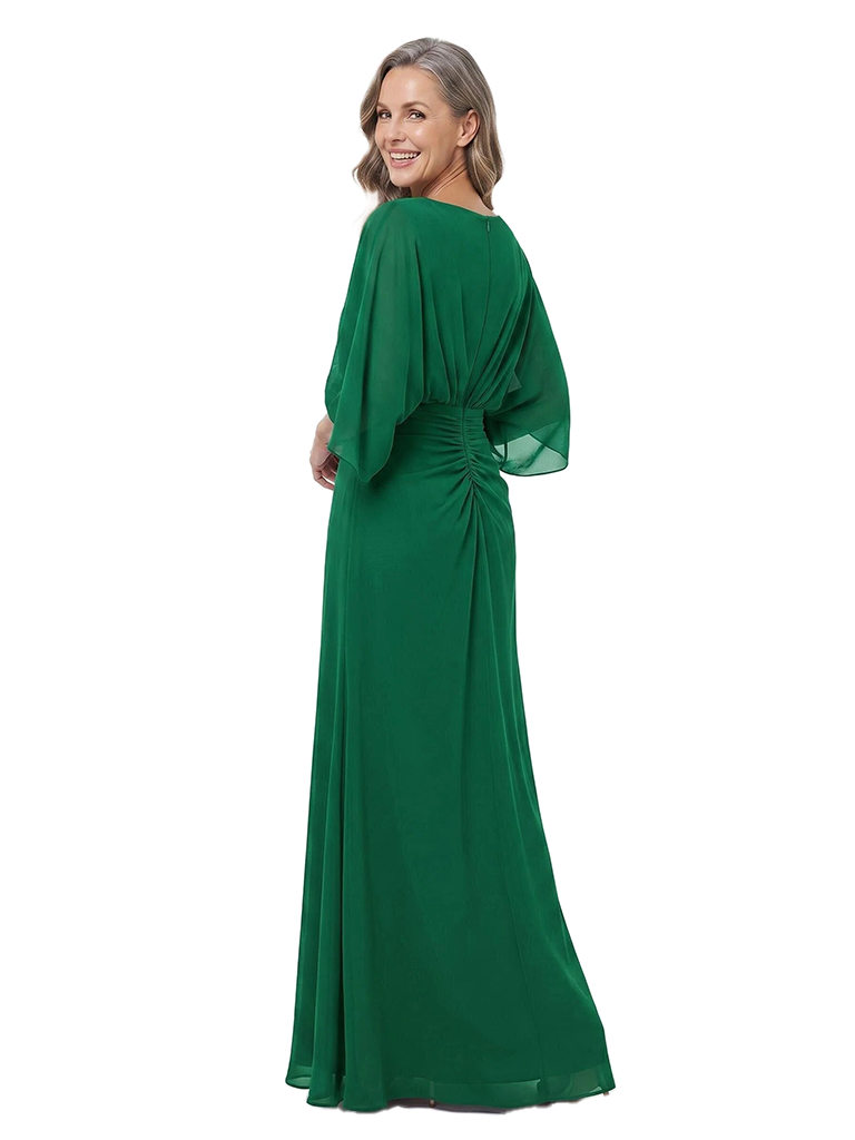 ChicSew Cape Sleeve Boat Neck Ruched Chiffon Sheath Mother Of The Bride Dresses Graceful Pretty