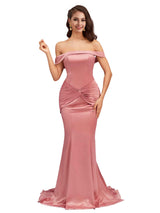 Sexy Silky Satin Off The Shoulder Mermaid Pretty Long Bridesmaid Dresses