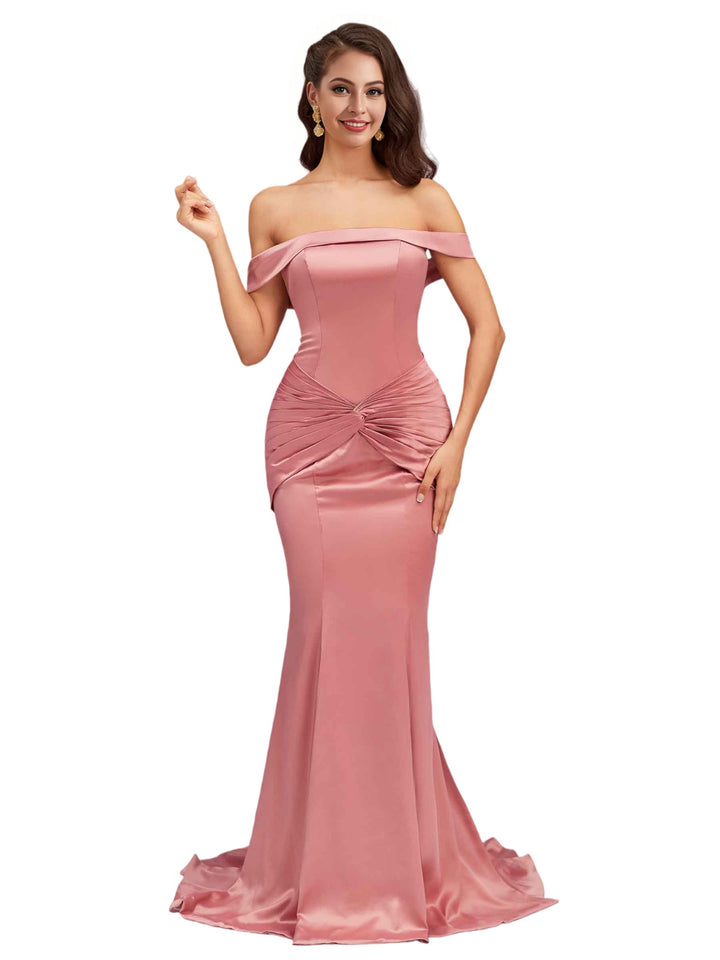 Sexy Silky Satin Off The Shoulder Mermaid Pretty Long Bridesmaid Dresses