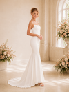 Chicsew Fancy Spaghetti Straps Sleeveless Mermaid Crepe Long Wedding Dress