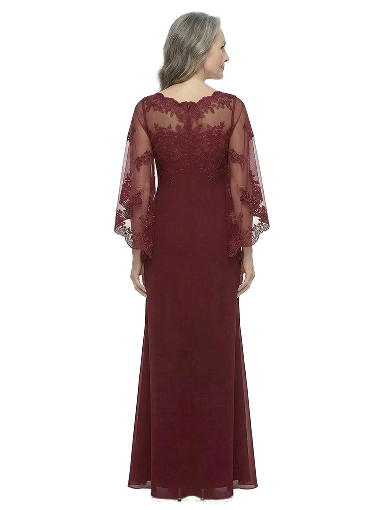 ChicSew Unique Illusion Lace Chiffon Mother Of The Bride Dresses Cape Sleeves Sheath Gown