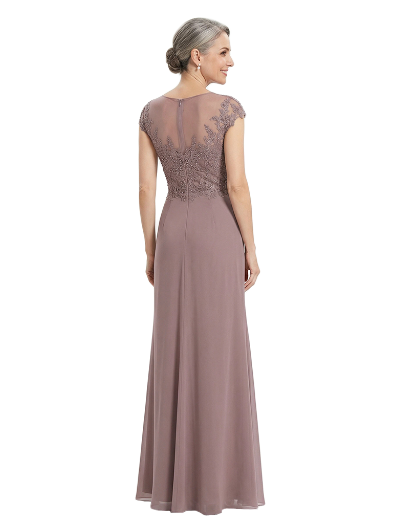 ChicSew Illusion Cap Sleeves A-Line Chiffon Lace Bodice Mother of the Bride Dresses