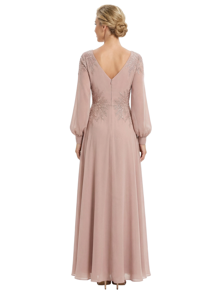 Beautiful Mother Of The Bride Dresses V-Neck Long Sleeves A-Line Formal Wedding Event Dress