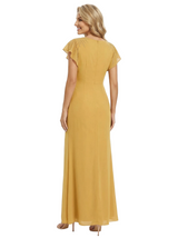 Elegant V-Neck Cap Sleeves Side Slit Mermaid Chiffon Mother Of The Bride Dress