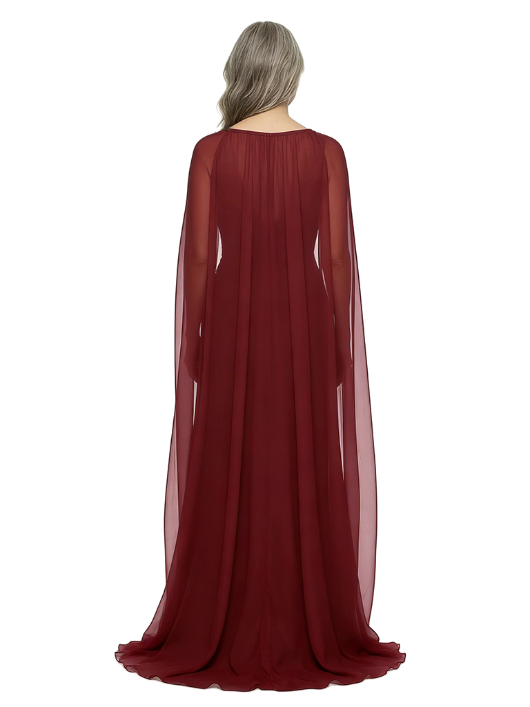 ChicSew V-Neck Cape Sleeve Floor Length Chiffon Formal Mother Of The Bride Groom Dresses