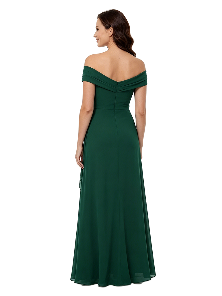 ChicSew Off The Shoulder Ruched Chiffon Floor Length A-Line Mother of the Bride Dress With Ruffle