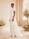ChicSew Unique High Neck Short Sleeves Crepe Floor-Length Wedding Jumpsuit