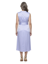 ChicSew High Neck Sleeveless Satin Asymmetrical Wrap Midi Mother of the Bride Dress