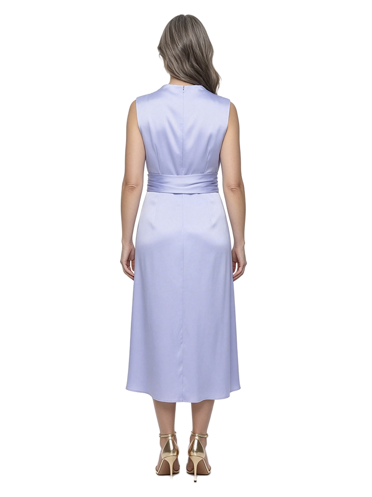 ChicSew High Neck Sleeveless Satin Asymmetrical Wrap Midi Mother of the Bride Dress