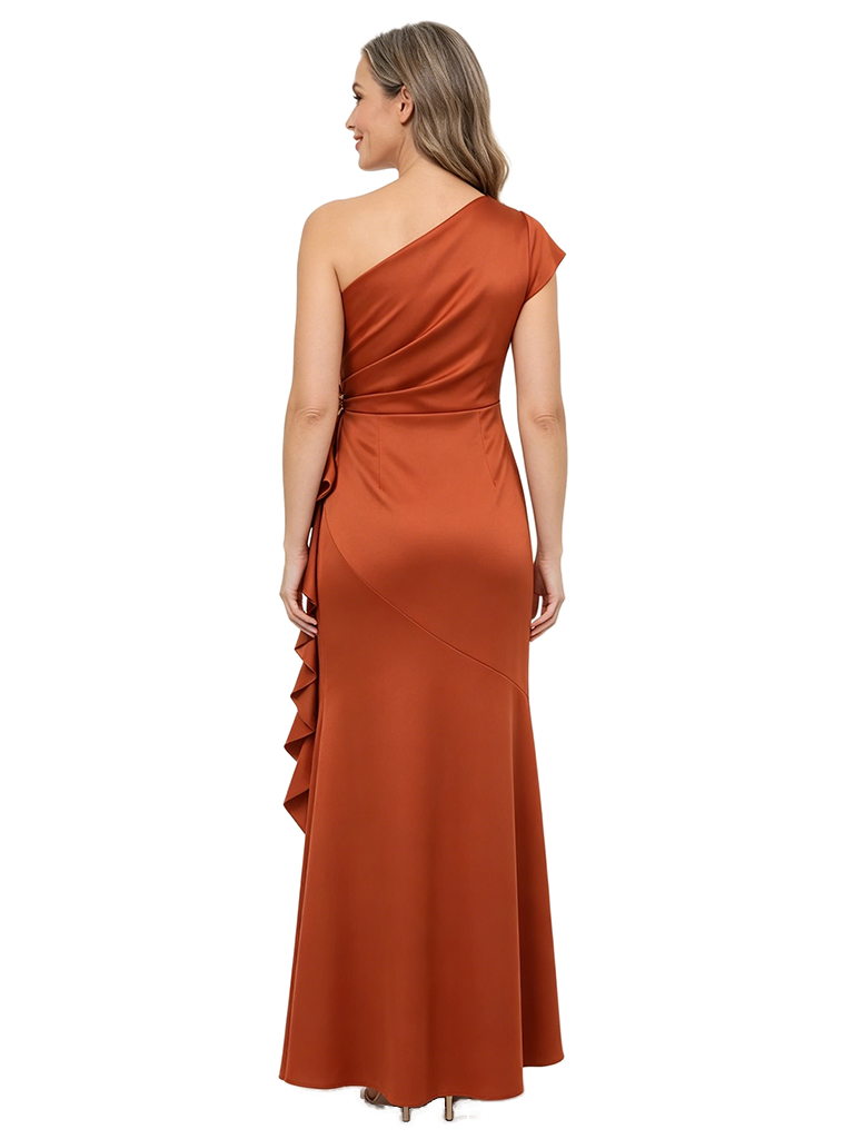 ChicSew One Shoulder Cap Sleeve Satin Ankle Length Mermaid Mother of the Bride Dress