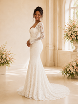 ChicSew Romantic Long Sleeves Mermaid Tulle Lace Appliques Maxi Wedding Dress
