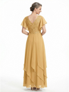 ChicSew V-Neck Short Sleeves A-Line Chiffon Lace Appliques Mother Of The Bride Dress