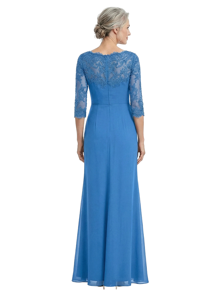 ChicSew Illusion Lace Neckline 3/4 Sleeve Chiffon Mother Of The Bride Gown