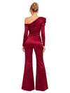 ChicSew Modern One Shoulder Long Sleeve Soft Satin Bridesmaid Jumpsuit With Ruched Design