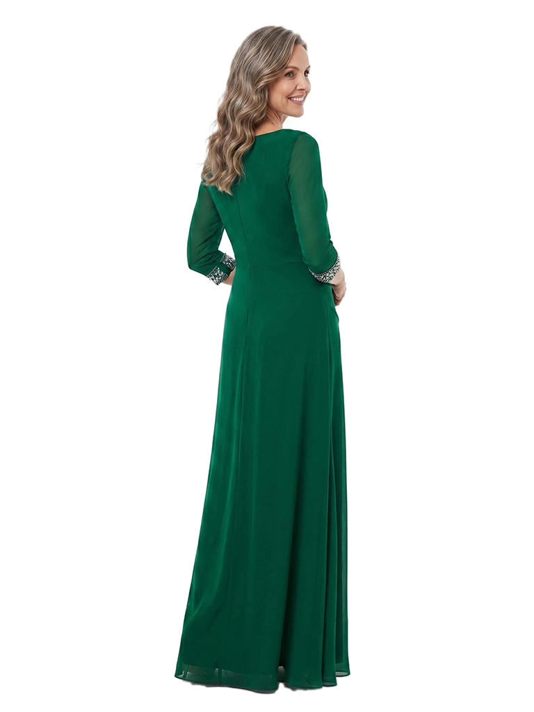 ChicSew Keyhole Neck 3/4 Sleeve Beaded Chiffon Sheath Floor-Length Mother of the Bride Dress