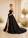 ChicSew Fancy Unique Sweetheart Boning A-Line Satin Side Slit Maxi Wedding Dress With Flower