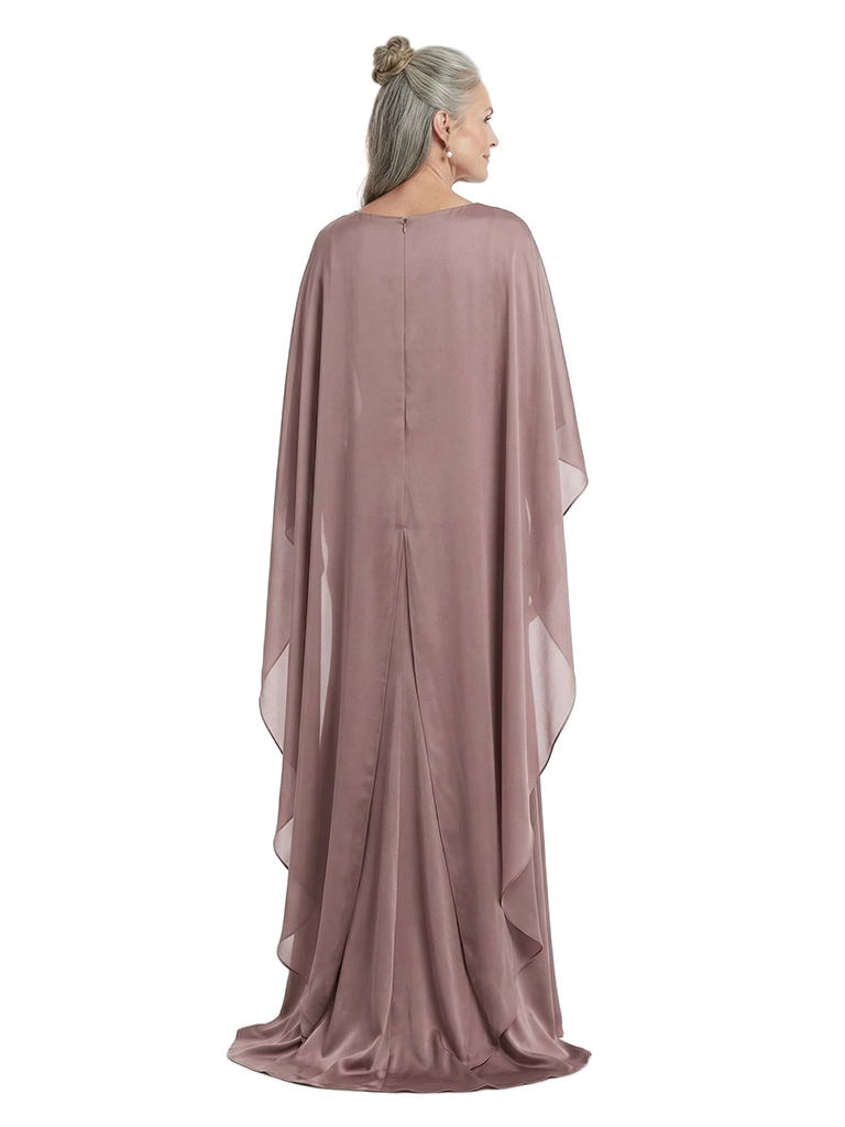 ChicSew Modern Jewel Neck Chiffon Cape Sleeve Sheath Mother Of The Groom Dresses Floor Length