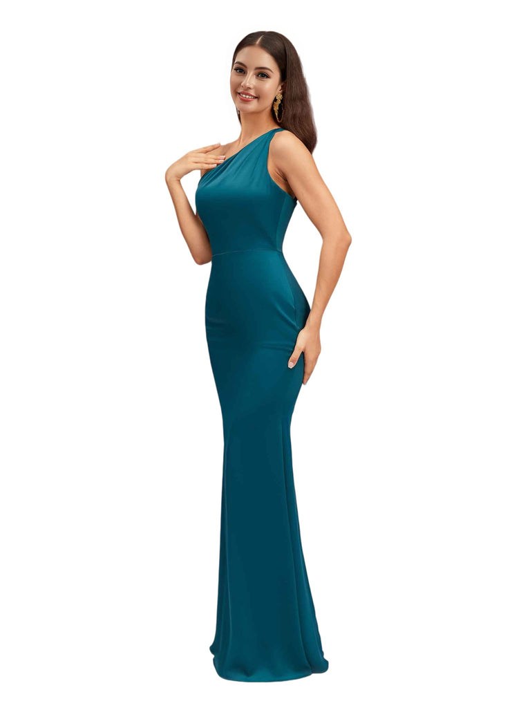 Sexy Mermaid One Shoulder Soft Satin Floor-Length Beauty Bridesmaid Dresses