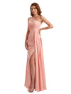 Elegant Asymmetric Spaghetti Straps Silky Satin Mermaid Side Slit Long Bridesmaid Dresses