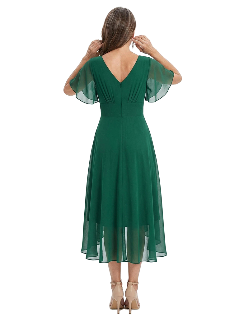 ChicSew Chiffon short Sleeves Ruched V-Neck High-Low Mother Of The Groom Gown