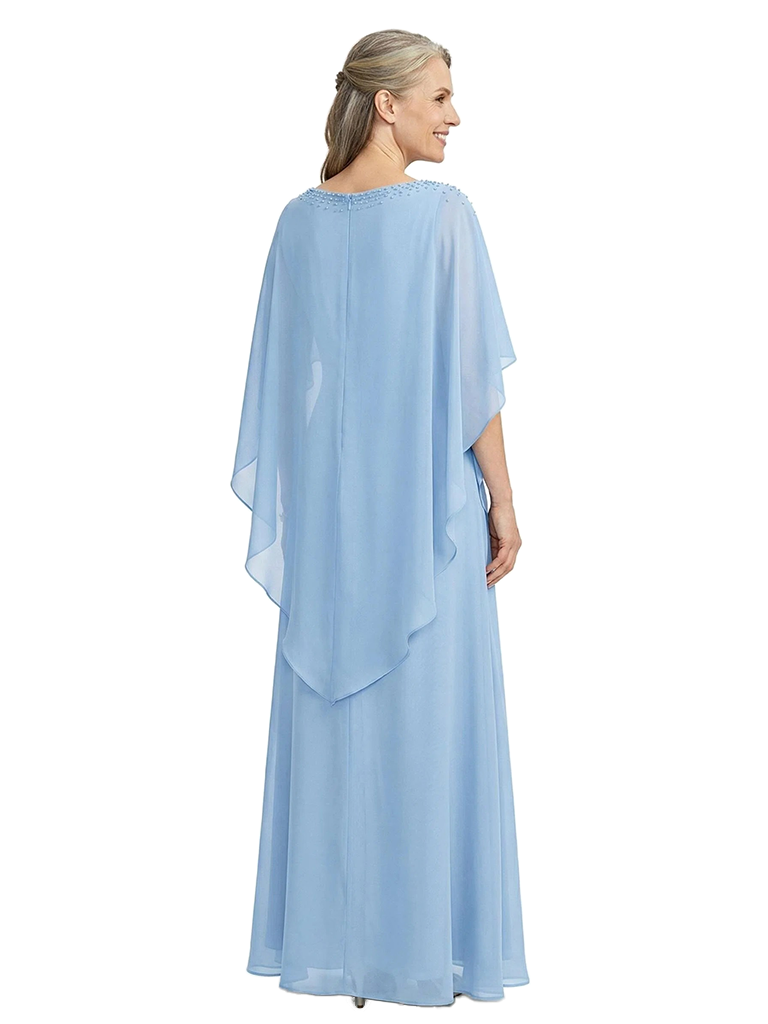 ChicSew Modern Beaded Chiffon A-Line Long Mother Of The Groom Dresses With Asymmetric Cape