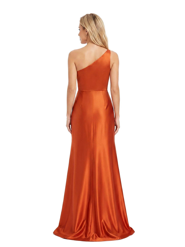 ChicSew One Shoulder Twisted Strap Soft Satin Mermaid Floor Length Bridesmaid Dresses