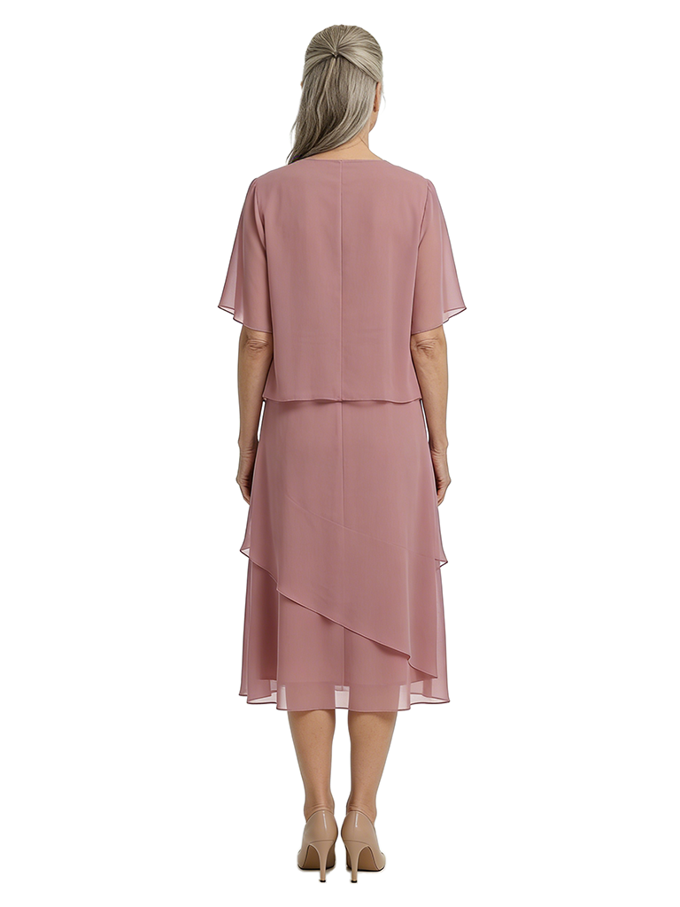 ChicSew Fancy Ruched A-Line V-Neck Mother Of The Bride Tea-Length Dress With Jacket
