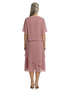 ChicSew Fancy Ruched A-Line V-Neck Mother Of The Bride Tea-Length Dress With Jacket