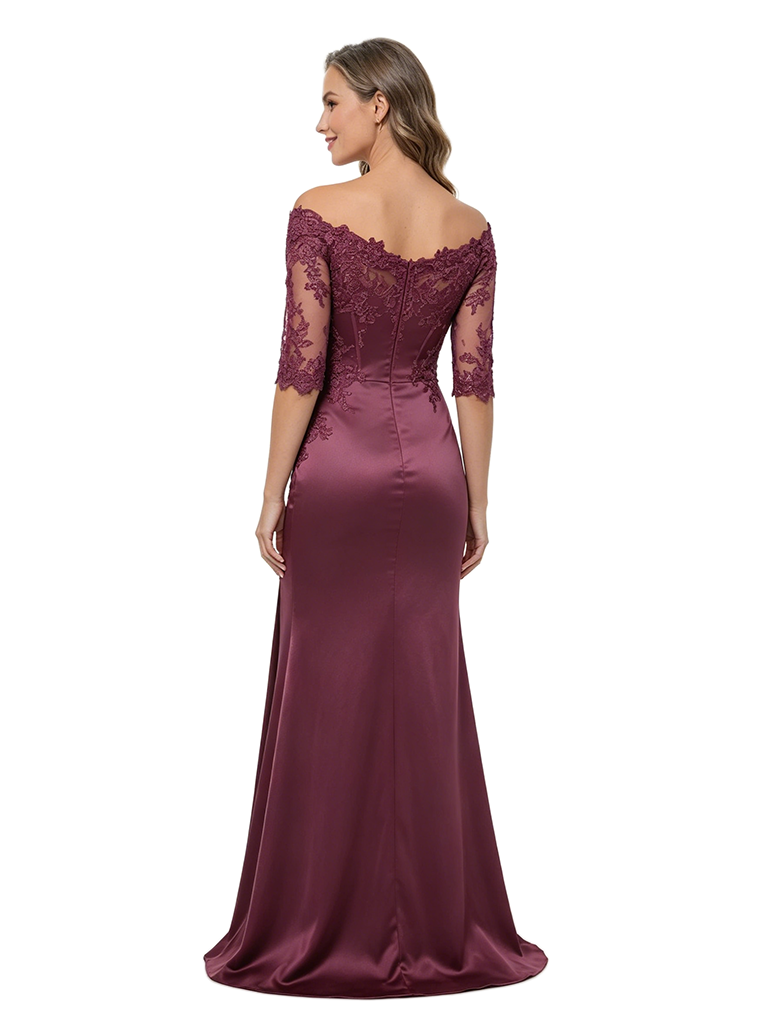 ChicSew Half Sleeve Lace Applique Satin Floor Length Mermaid Elegant Mother of the Bride Dress