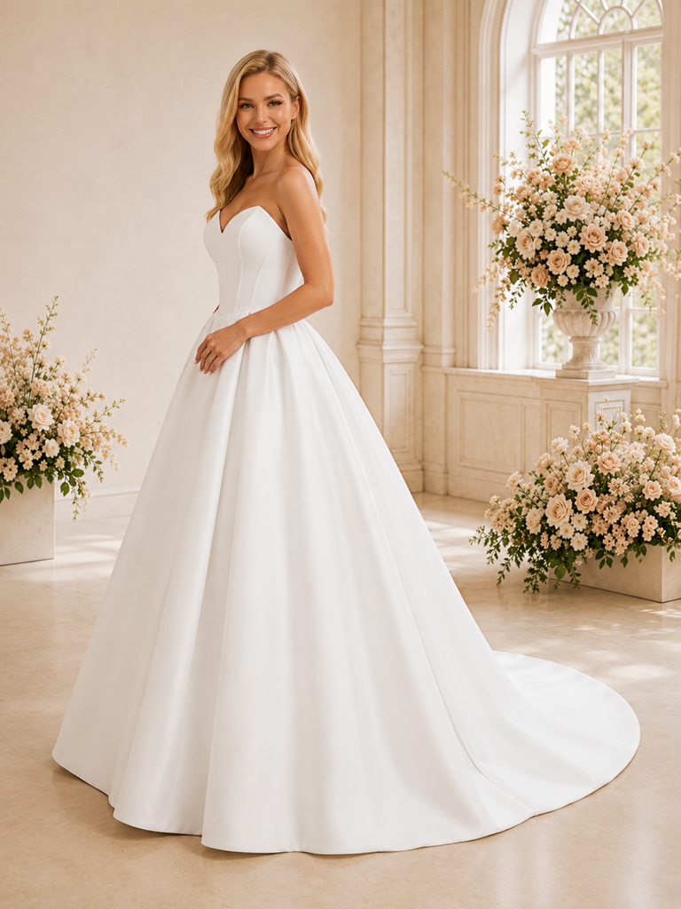 ChicSew Elegant Sweetheart Satin A-Line Floor-Length Wedding Dress