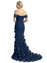 Unique Lace Handmade Flower Off Shoulder Mermaid Mother Of The Bride Gown