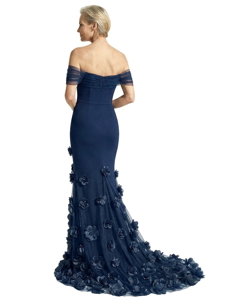 Unique Lace Handmade Flower Off Shoulder Mermaid Mother Of The Bride Gown