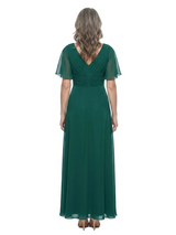 ChicSew V-Neck Flutter Sleeve Pleated Chiffon Ankle Length A-Line Mother of the Bride Dress