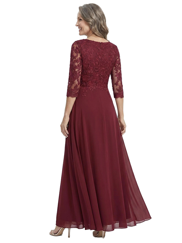 ChicSew Beautiful Lace Applique 3/4 Sleeve Chiffon Mother Of The Bride A-Line Gown
