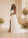 ChicSew Modern Satin High Neck Rhinestone A-Line Maxi Wedding Dress With Slit