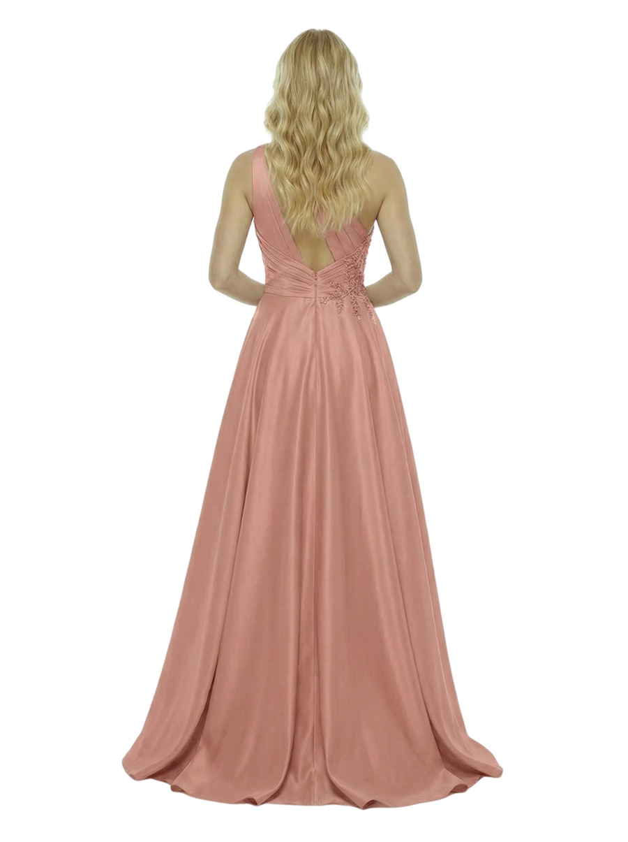 ChicSew Fancy One Shoulder Prom Dress Satin Appliques Formal Evening Wear
