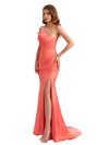 Morden Silky Satin One Shoulder Mermaid Side Slit Ruched Long Bridesmaid Dresses Online