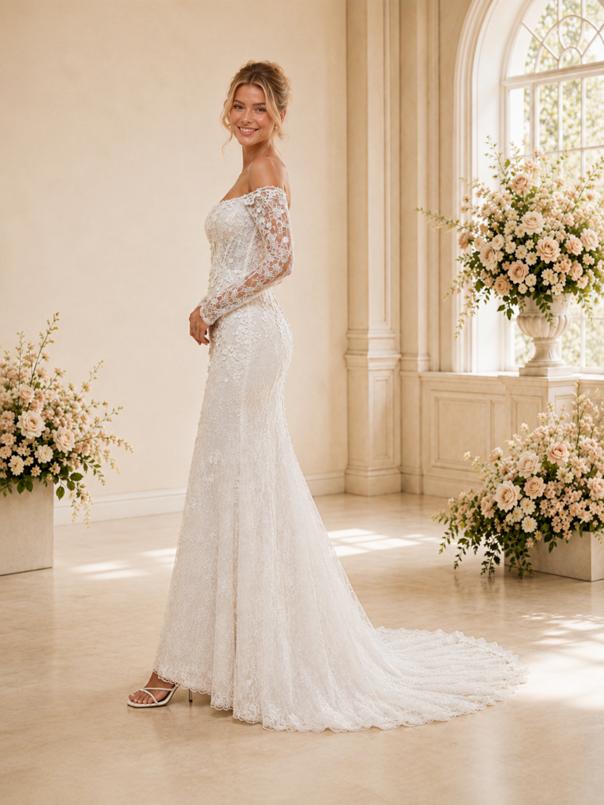 ChicSew Sexy Strapless 3/4 Sleeves Lace Mermaid Long Wedding Dresses With Train