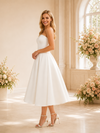 ChicSew Simple Strapless Boning A-Line Satin Midi Wedding Dress