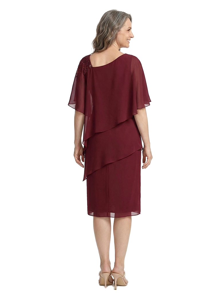 ChicSew Fancy Asymmetrical Mother Of The Bride Dresses Layered Chiffon Beaded Knee Length Gown