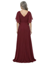 ChicSew V-Neck A-Line Chiffon Mother Of The Bride Dresses With Flutter Sleeves Side Slit Floor-Length