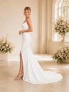 ChicSew Fancy Spaghetti Straps Ruched Satin Mermaid Side Slit Floor-Length Wedding Dress