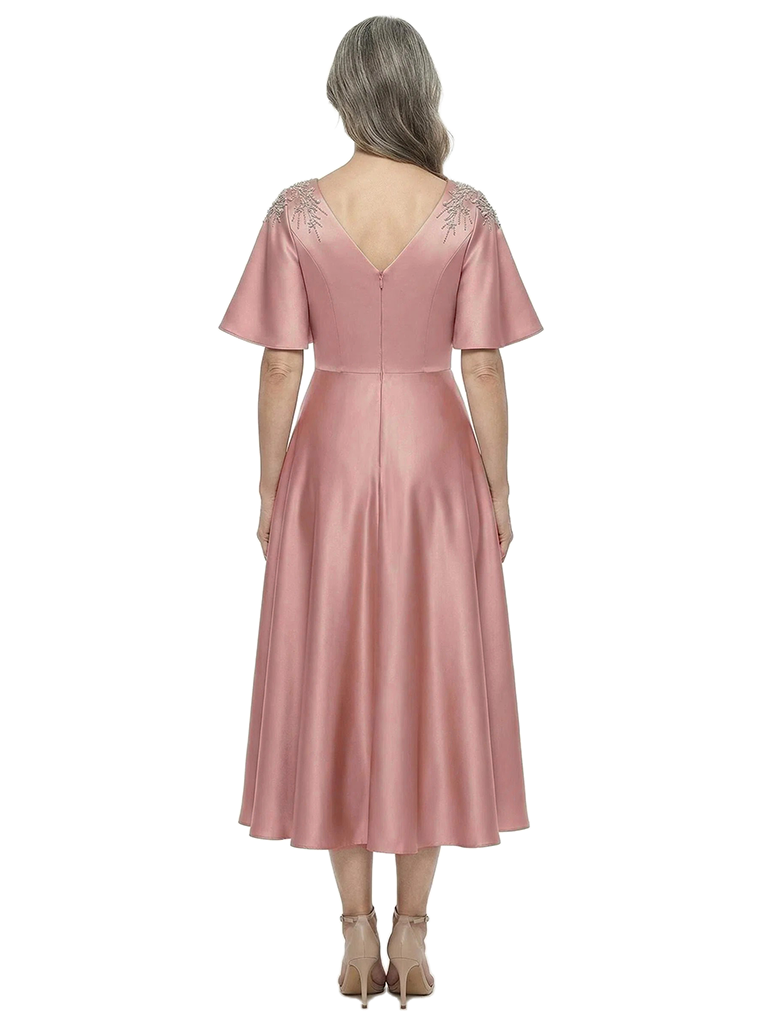 ChicSew Fancy V-Neck Lace Appliques Silky Satin A-Line Mother Of The Groom Evening Gowns