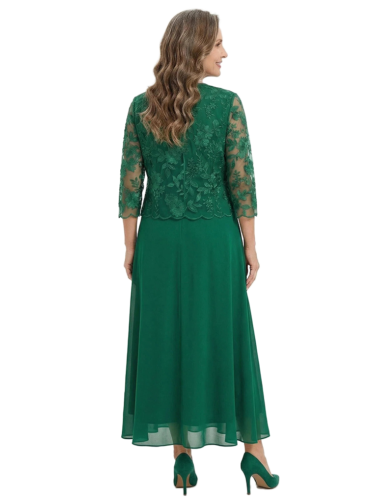 ChicSew Modern Chiffon Midi Mother Of The Groom Gown and Long Sleeve Lace Jacket