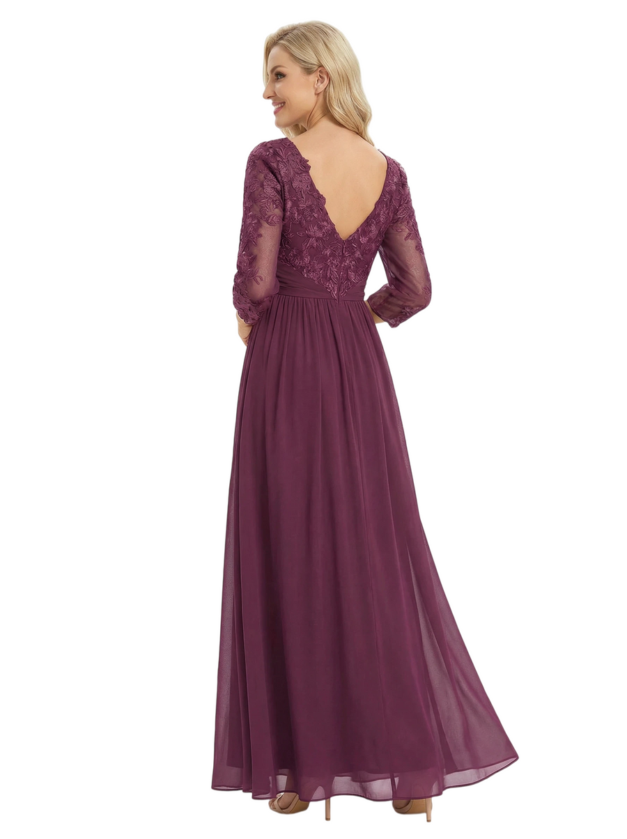 Beautiful Mother Of The Bride Dresses V-Neck 3/4 Sleeves A-Line Lace Formal Wedding Event Dress