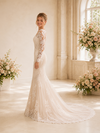 ChicSew Romantic V-Neck Long Sleeves Lace Tulle Mermaid Wedding Dresses With Train
